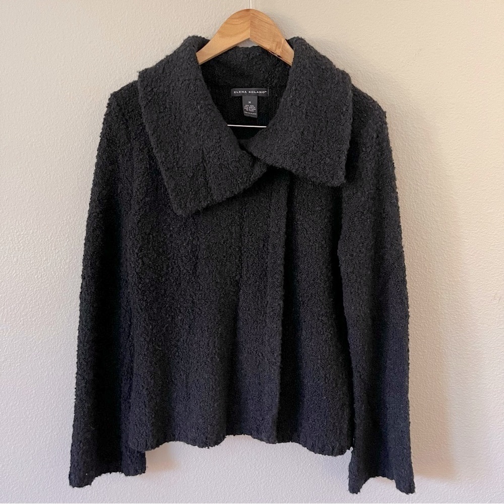 Elena Solano Black Wool Blend Boucle Jacket Size M